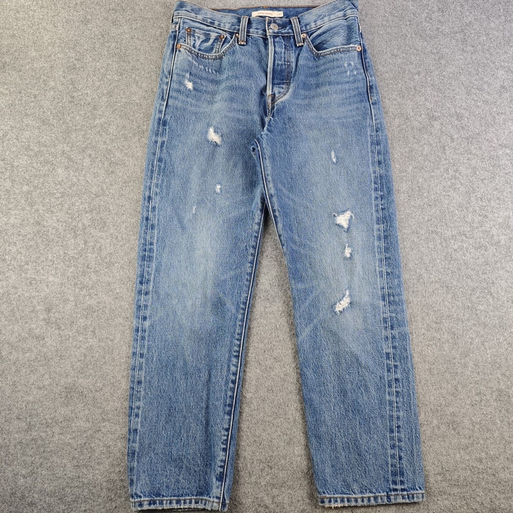 Levis Wedgie Straight Jeans Women's 27x26 Blue Distressed High Rise Denim Cotton